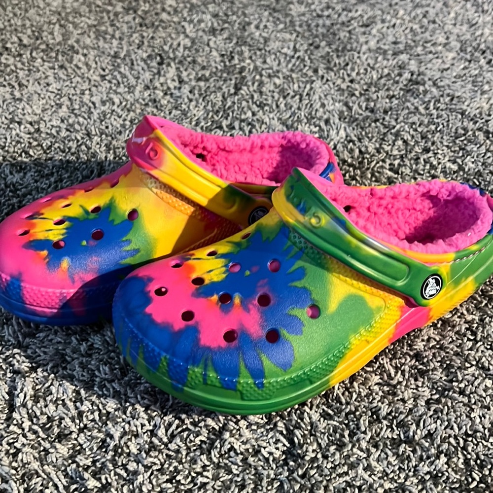 Pink Tie Dye fury crocs